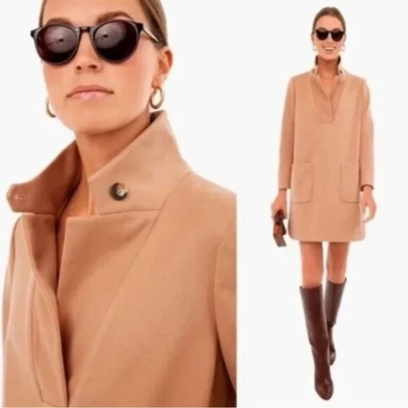 Tuckernuck Emerson Elbow Patch Caramel Brown Mini Dress Coat EUC Size Large - Picture 2 of 7